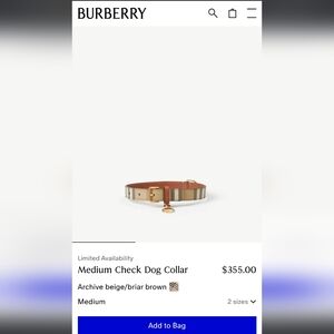 Burberry Check Pattern Dog Collar in Beige and Brown